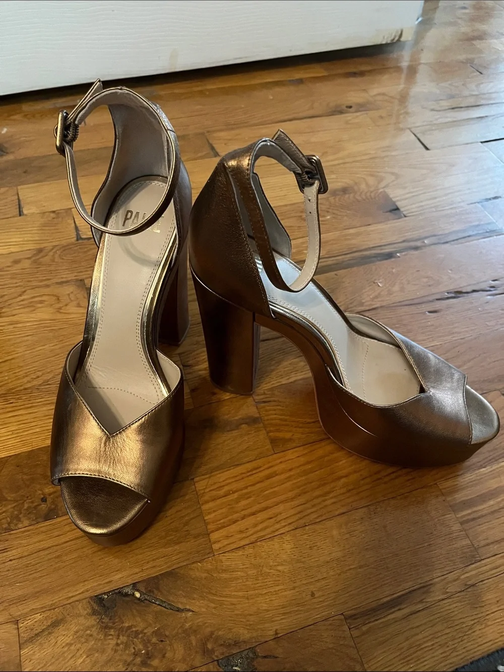 PAIGE Metallic Bronze Platform Sandals with Ankle Strap